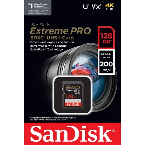 Карта памяти SanDisk Extreme Pro SDXC 128Gb 200MB/s UHS-I (SDSDXXD-128G-GN4IN) - фото3