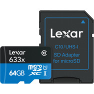 Карта памяти Lexar 64GB microSDXC UHS-I c SD адаптером- фото