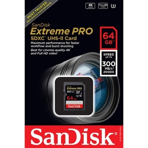 Карта памяти SanDisk Extreme Pro SDXC 64Gb 300MB/s UHS-II (SDSDXDK-064G-GN4IN) - фото2