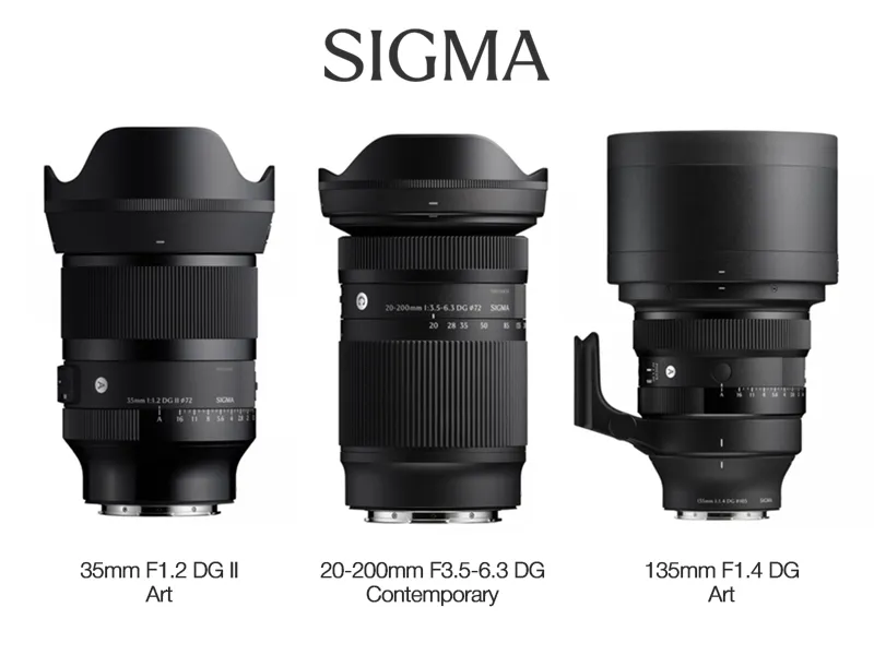 Sigma 135mm F1.4, 20-200mm, 35mm F1.2 DG II
