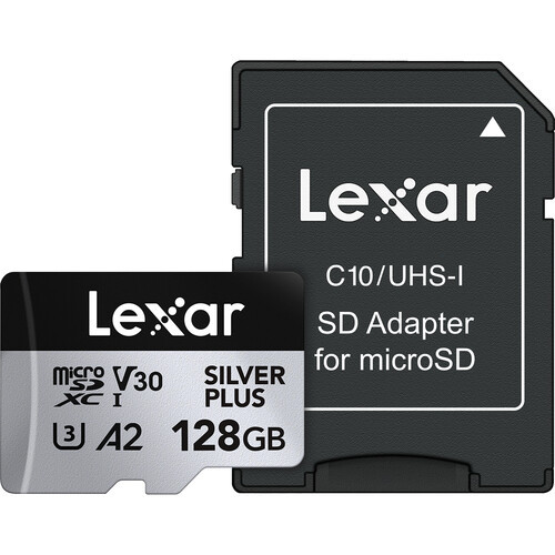 Карта памяти Lexar 128GB High-Performance Silver Plus microSDXC + SD-адаптер - фото