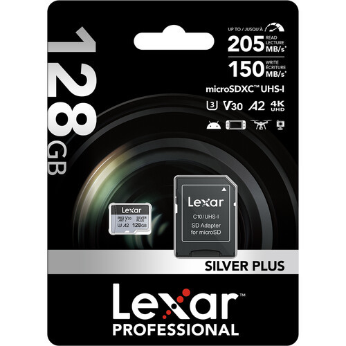 Карта памяти Lexar 128GB High-Performance Silver Plus microSDXC + SD-адаптер - фото6