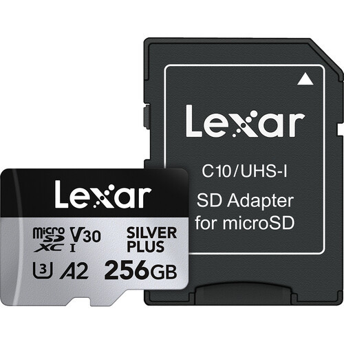 Карта памяти Lexar 256GB High-Performance Silver Plus microSDXC + SD-адаптер - фото