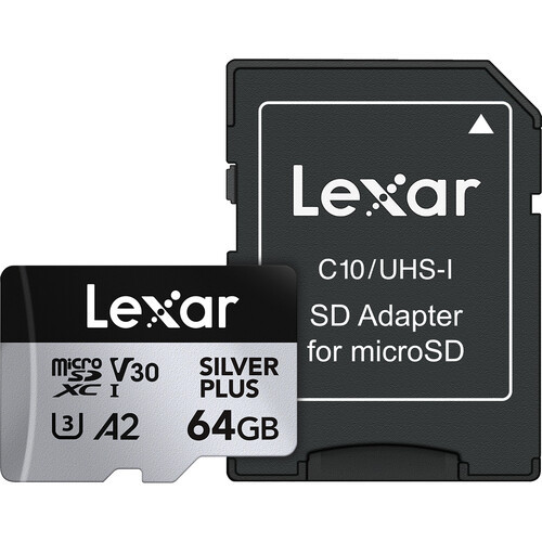 Карта памяти Lexar 64GB High-Performance Silver Plus microSDXC + SD-адаптер - фото