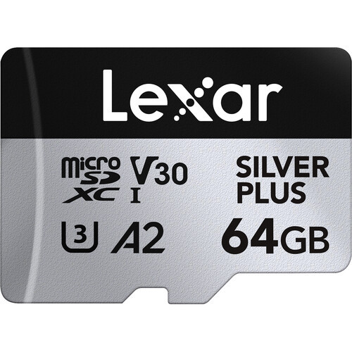 Карта памяти Lexar 64GB High-Performance Silver Plus microSDXC + SD-адаптер - фото2