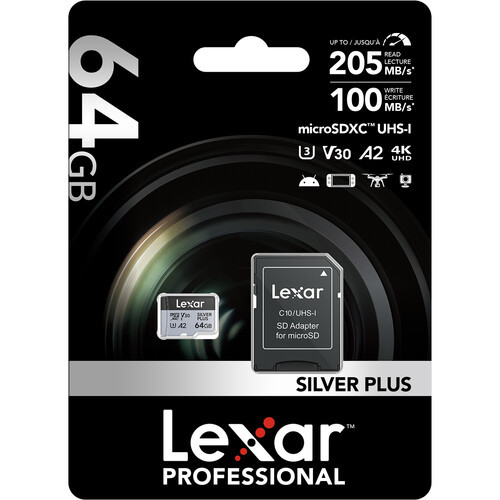 Карта памяти Lexar 64GB High-Performance Silver Plus microSDXC + SD-адаптер - фото6