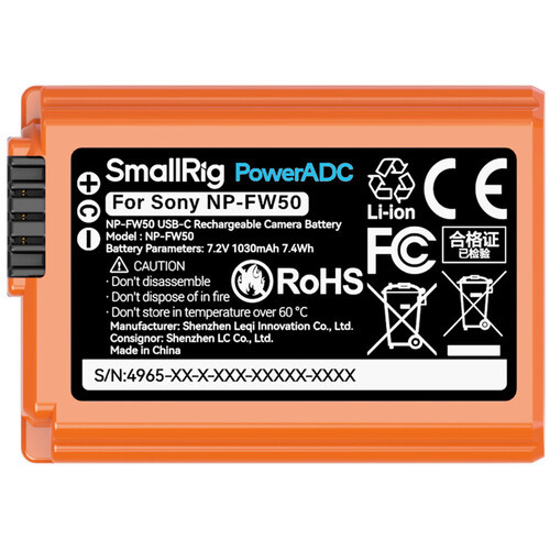 Аккумулятор SmallRig NP-FW50 USB-C 4965 (Orange) - фото3