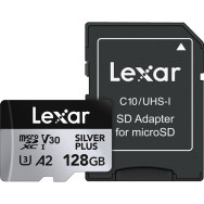 Карта памяти Lexar 128GB High-Performance Silver Plus microSDXC + SD-адаптер- фото