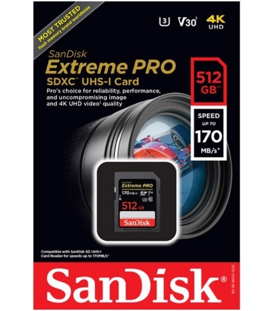 Карта памяти SanDisk Extreme Pro SDXC 512Gb 170MB/s V30 Class 10 (SDSDXXY-512G-GN4IN)- фото3